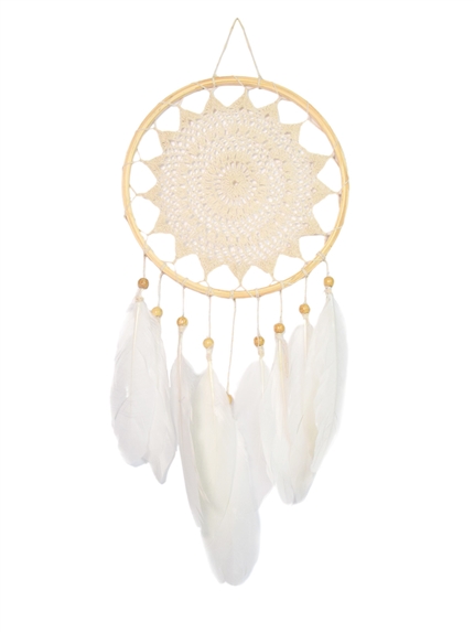 Attrape-rêves Plumes et Macramé Beige 20 cm