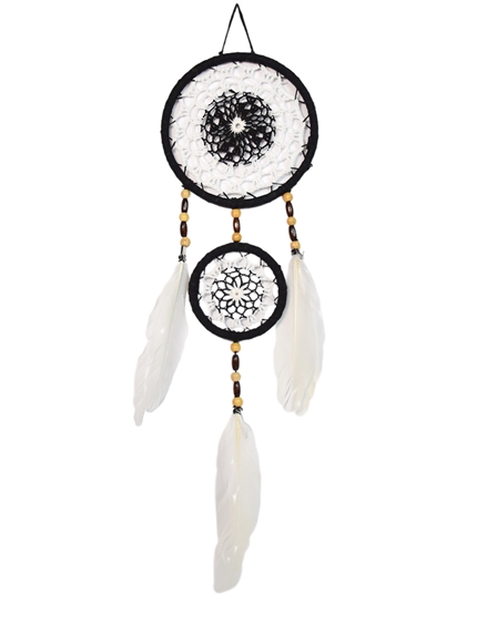 Attrape-rêves Plumes Noir et Blanc 15 cm