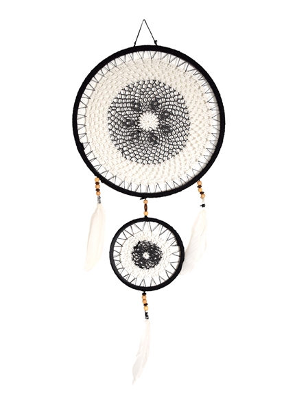 Attrape-rêves Plumes Noir et Blanc 30 cm