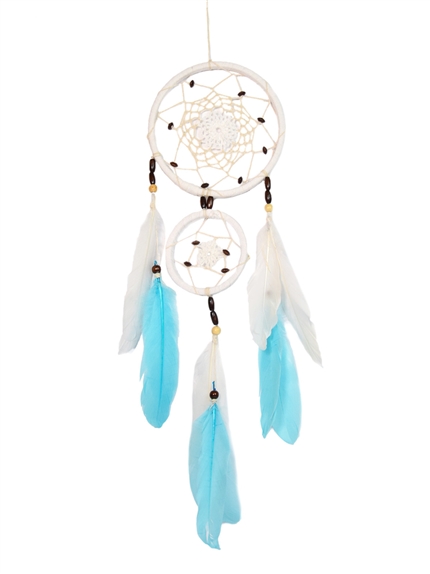 Attrape-rêves Plumes Bleues et Blanches 15 cm