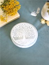 Socle en Sélénite gravé Arbre de Vie 14 cm