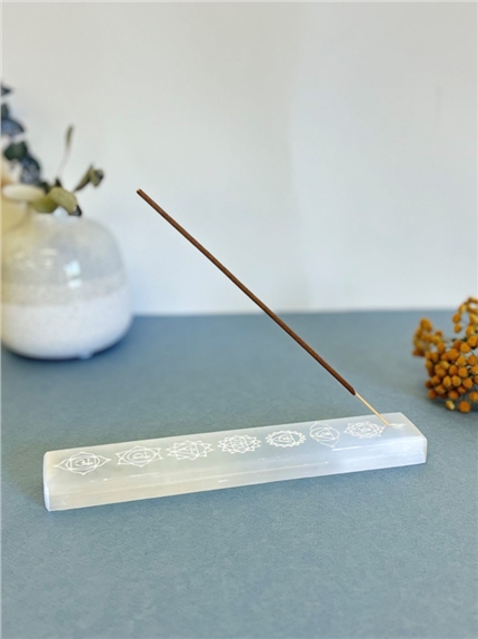 Porte-encens sélénite 7 Chakras 20 cm