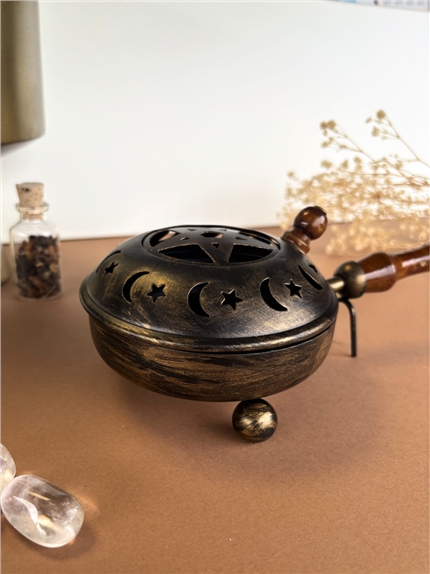 Brûle-encens en métal et bois - Pentagramme