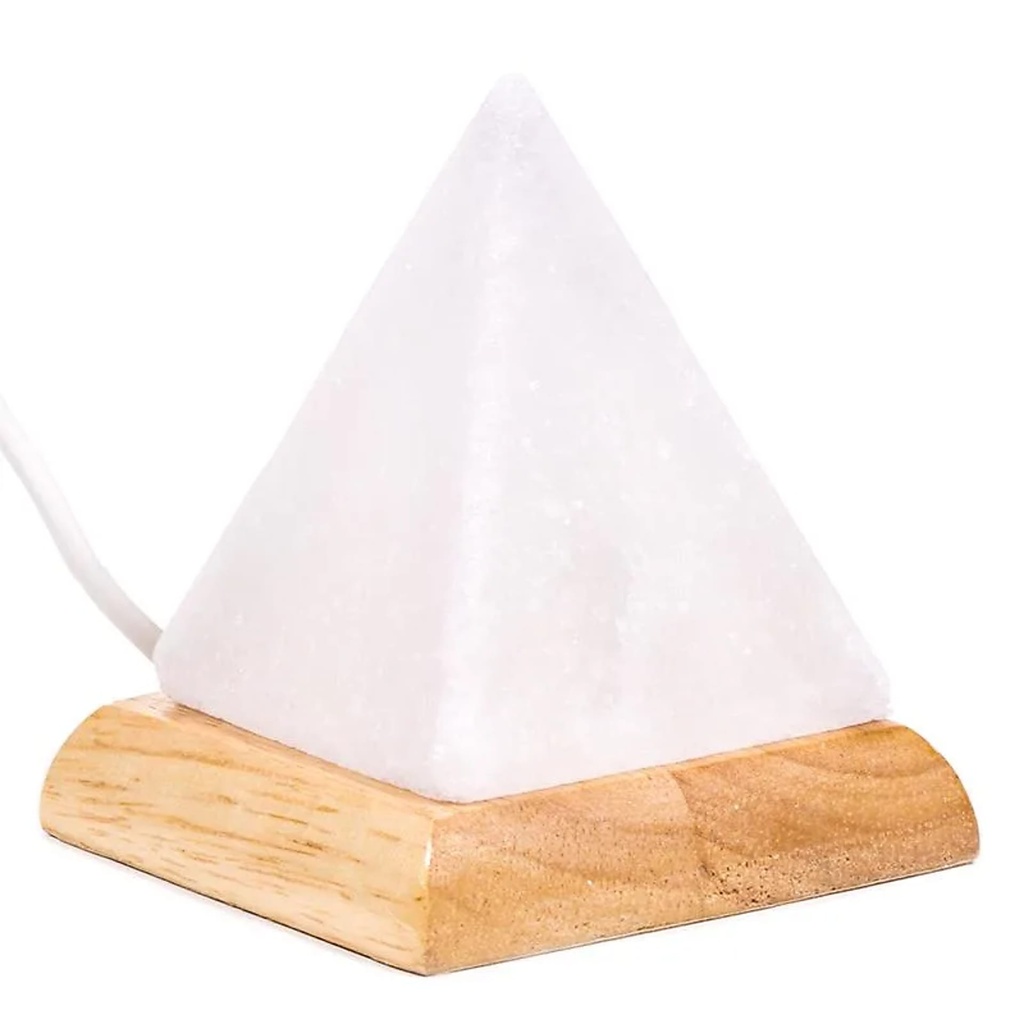 [8718657464817] Mini lampe pyramide sel blanche USB + LED | 400 g; 9 cm