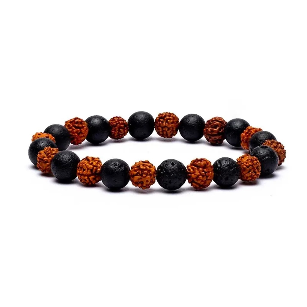Bracelet Rudraksha / Pierre de lave élastiqué | 0.8 cm; 9 cm