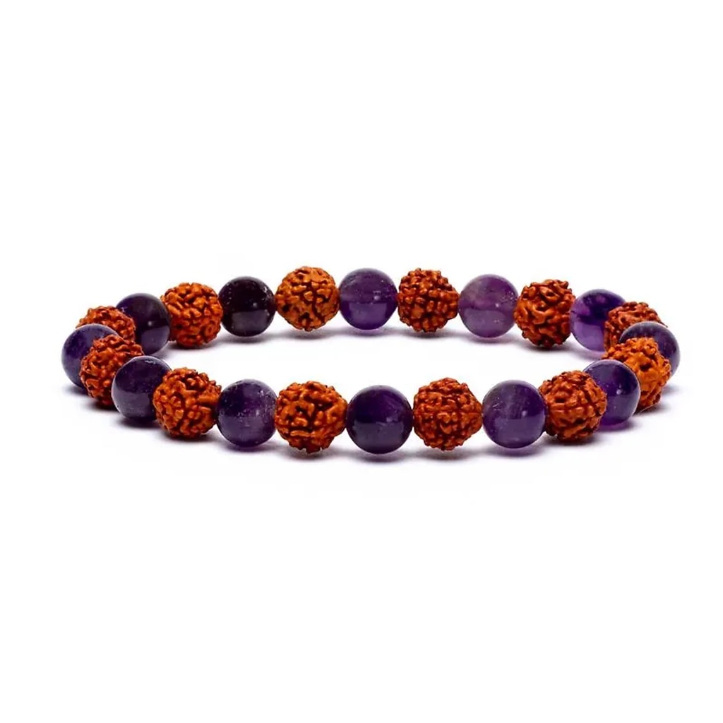 Bracelet Rudraksha /Améthyste élastiqué | 0.8 cm;8 cm