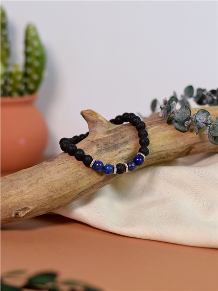 Bracelet perles rondes Lapis-lazuli et Pierre de lave