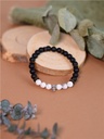 Bracelet perles rondes charms tête de mort Magnésite Obsidienne noire matte