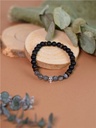 Bracelet perles rondes charms Tête de mort Labradorite Obsidienne noire matte