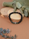 Bracelet perles rondes charms Tête de loup Agate mousse Obsidienne noire matte