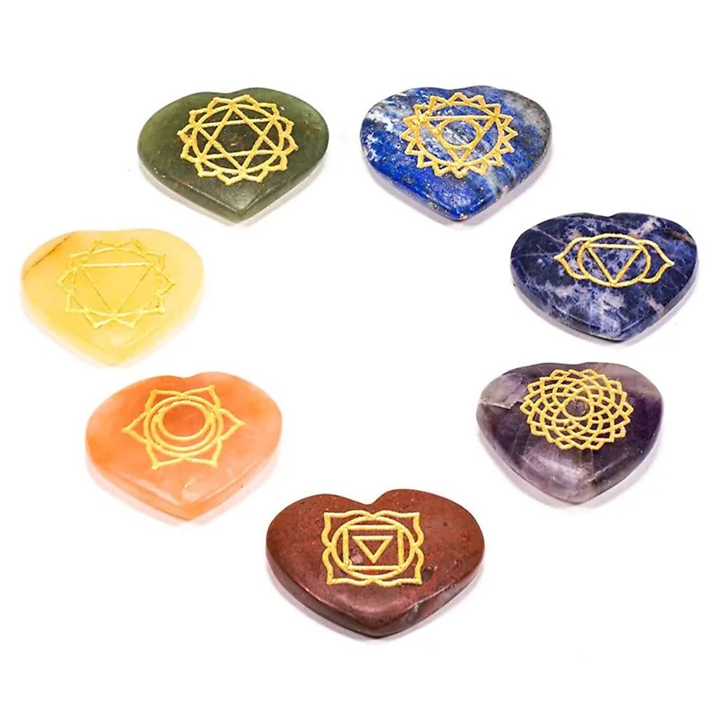 SET 7 symboles  Chakra pierres dures forme coeur | 3.5 cm