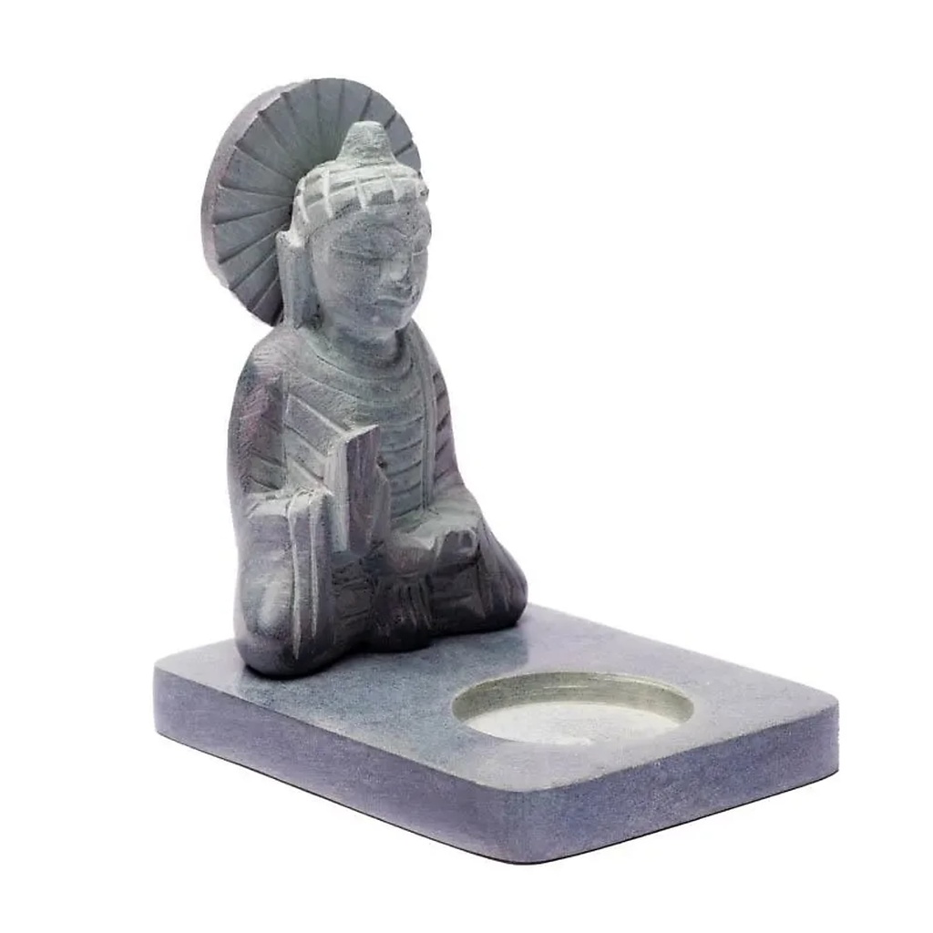 Bougeoir en pierre Ollaire noire Bouddha | 11 cm