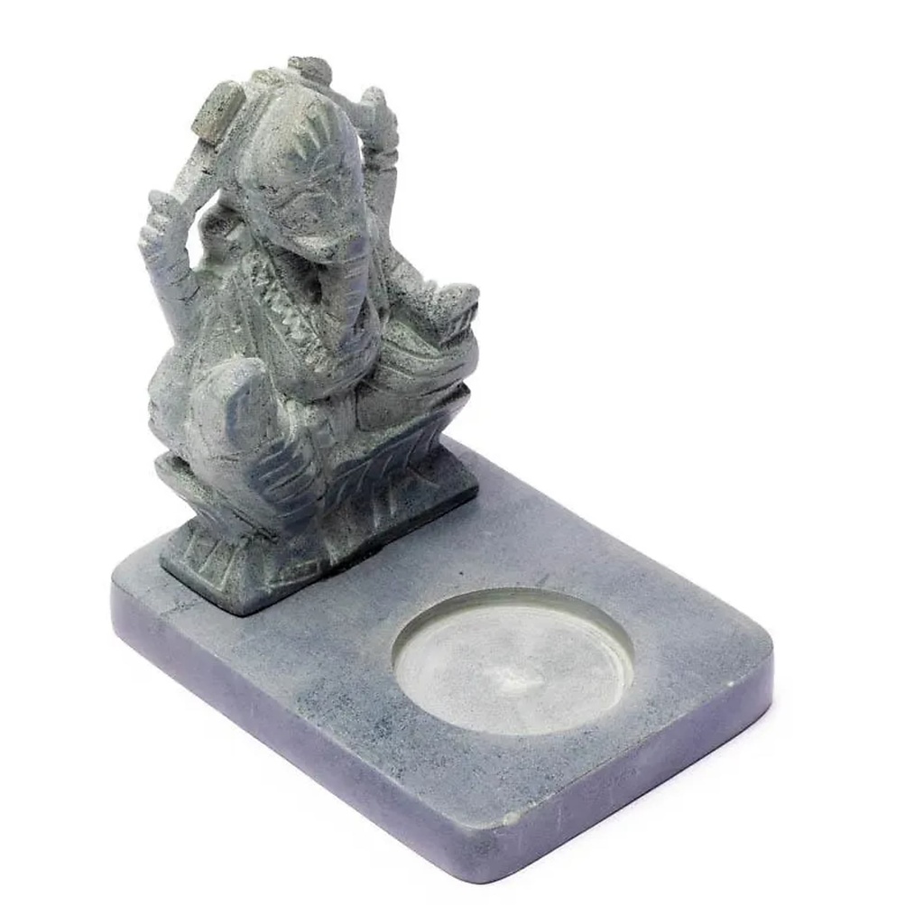 [8718657466156] Bougeoir en pierre Ollaire grise Ganesh | 11 cm