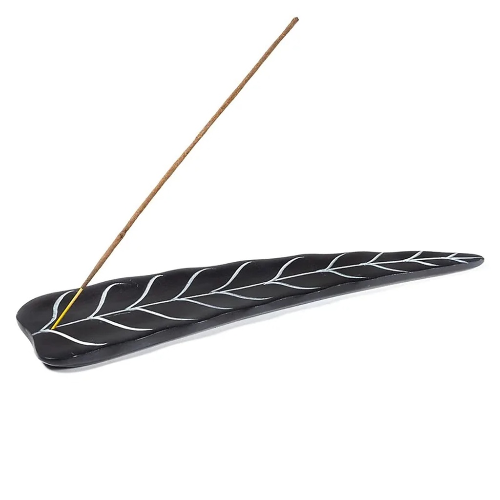 Brûle encens pierre Ollaire noire  feuille | 25x6.5 cm