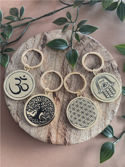 Porte-clef métal doré Fleur de vie