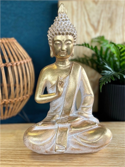 Statuette Bouddha Gyan Mudra 27 cm en Résine - Doré