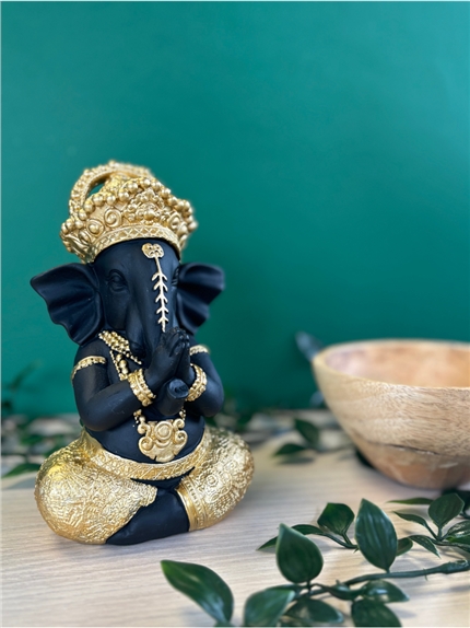 Statuette Ganesh en Prière 17 cm en Résine - Doré