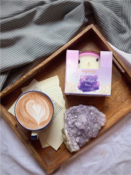 [8903833916673] Bougie parfumée Pierres de Guérison Améthyste 200 g - 3 mèches