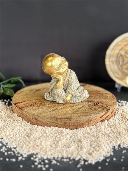 [3660341762202] Statuette Moine Souriant 7 cm - Résine - Doré