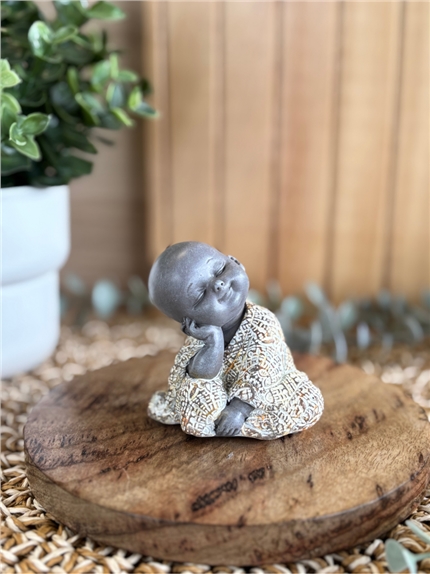 [3660341762219] Statuette Moine Souriant 7 cm - Résine - Gris