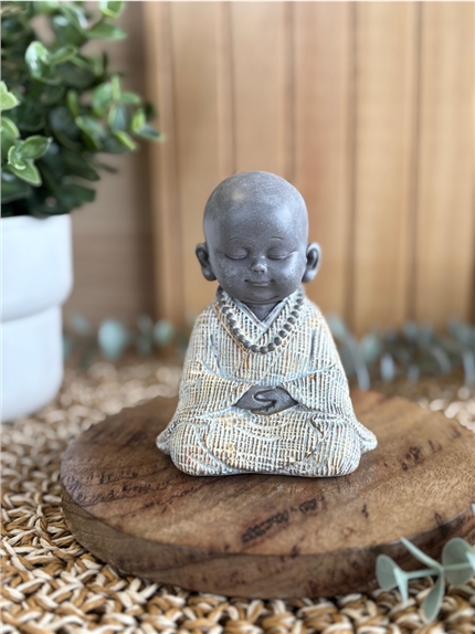 Statuette Moine Méditatif 10 cm - Résine - Gris