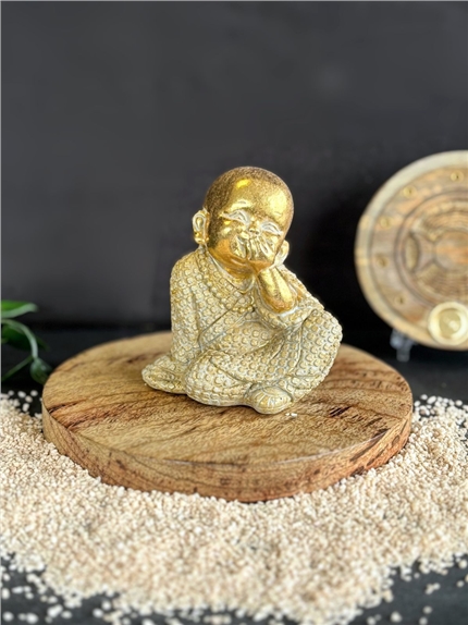 [3660341762240] Statuette Moine de la Sagesse - Ne parle pas - 9 cm - Résine - Doré