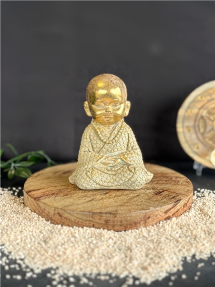 [3660341762271] Statuette Moine Méditatif 10,5 cm - Résine - Doré