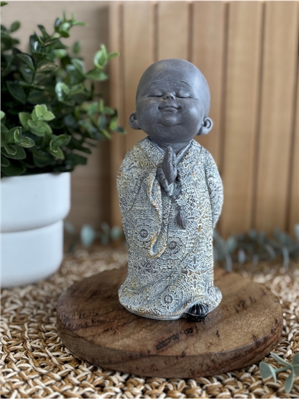 [3660341762356] Statuette Moine Debout 16,5 cm - Résine - Gris