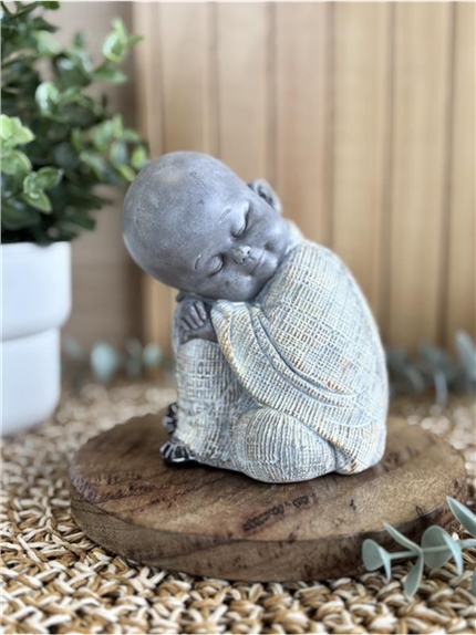 Statuette Moine Dormeur 12 cm - Résine - Gris