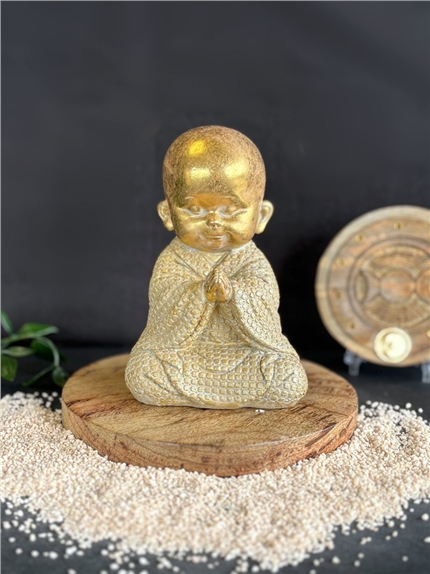 [3660341762387] Statuette Moine en Prière 14 cm - Résine - Doré