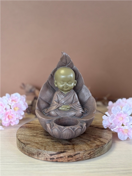 Porte-bougie Moine Méditatif 13 cm - Résine - Rouge