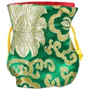 Bourse lotus brocart vert doublée | 10X14 cm