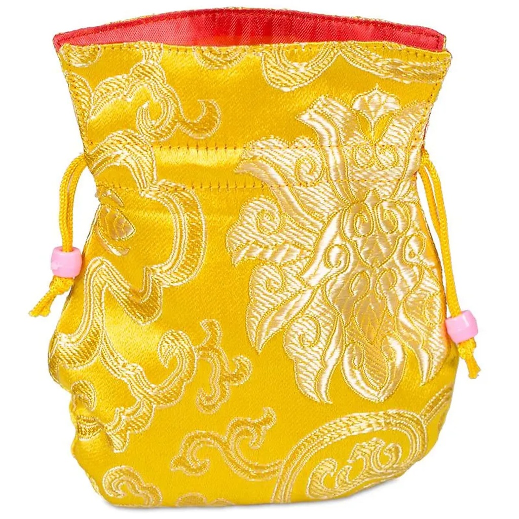 Bourse brocart jaune doublée rouge | 10X14 cm