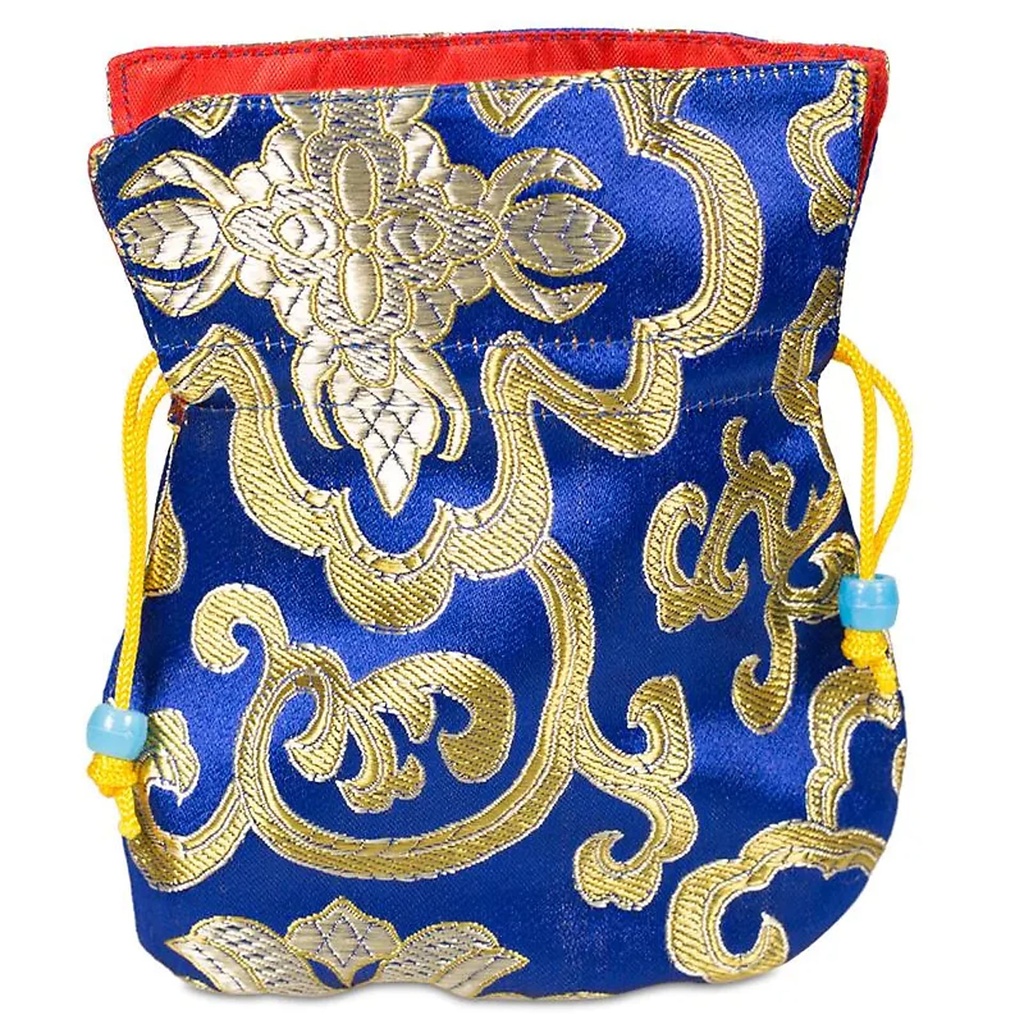 Bourse brocart bleu doublé rouge | 10X14 cm
