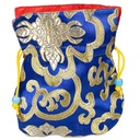 Bourse brocart bleu doublé rouge | 10X14 cm