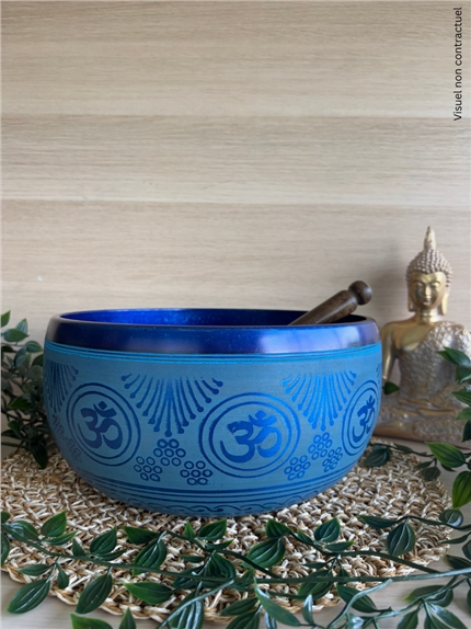 Bol Chantant Tibétain Aluminium Bleu Om env 25 cm