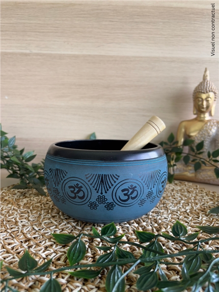Bol Chantant Tibétain Aluminium Noir Om env 14 cm