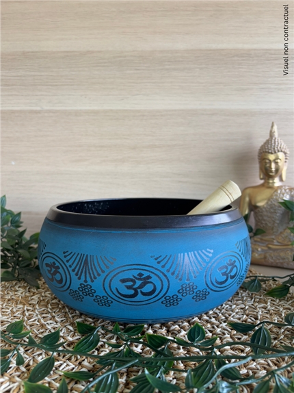 Bol Chantant Tibétain Aluminium Noir Om env 20 cm