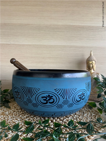 Bol Chantant Tibétain Aluminium Noir Om env 25 cm