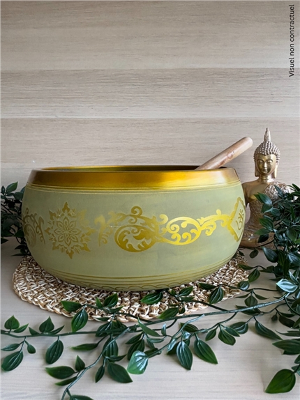 [3660341766804] Bol Chantant Tibétain Aluminium Vert Om env 30 cm