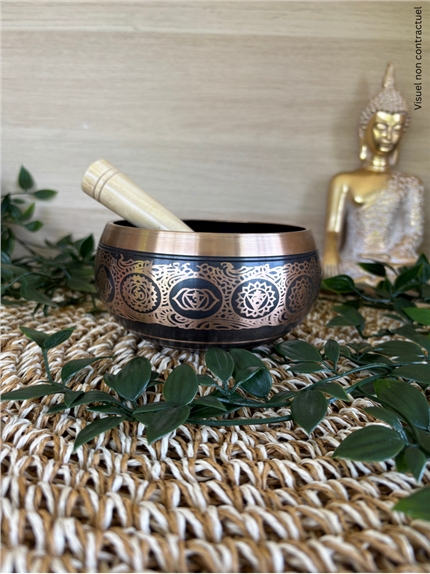 Bol Chantant Tibétain Noir 7 Chakras env 11 cm