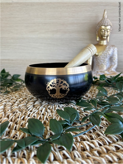 [3660341766873] Bol Chantant Tibétain Noir Arbre de vie env 11 cm