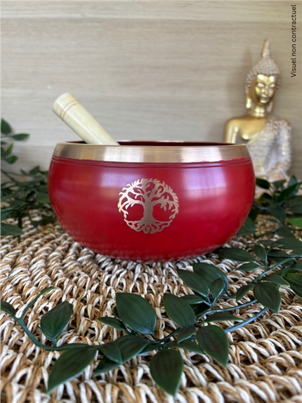 Bol Chantant Tibétain Rouge Arbre de vie env 15 cm