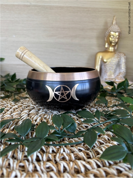 [3660341766910] Bol Chantant Tibétain Noir Triple Lune env 11 cm