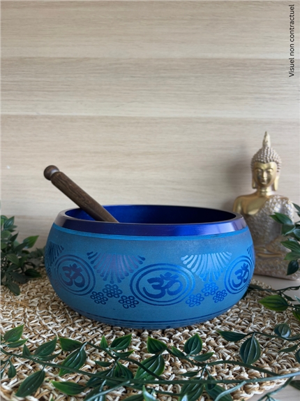 Bol Chantant Tibétain Aluminium Bleu Om env 20 cm