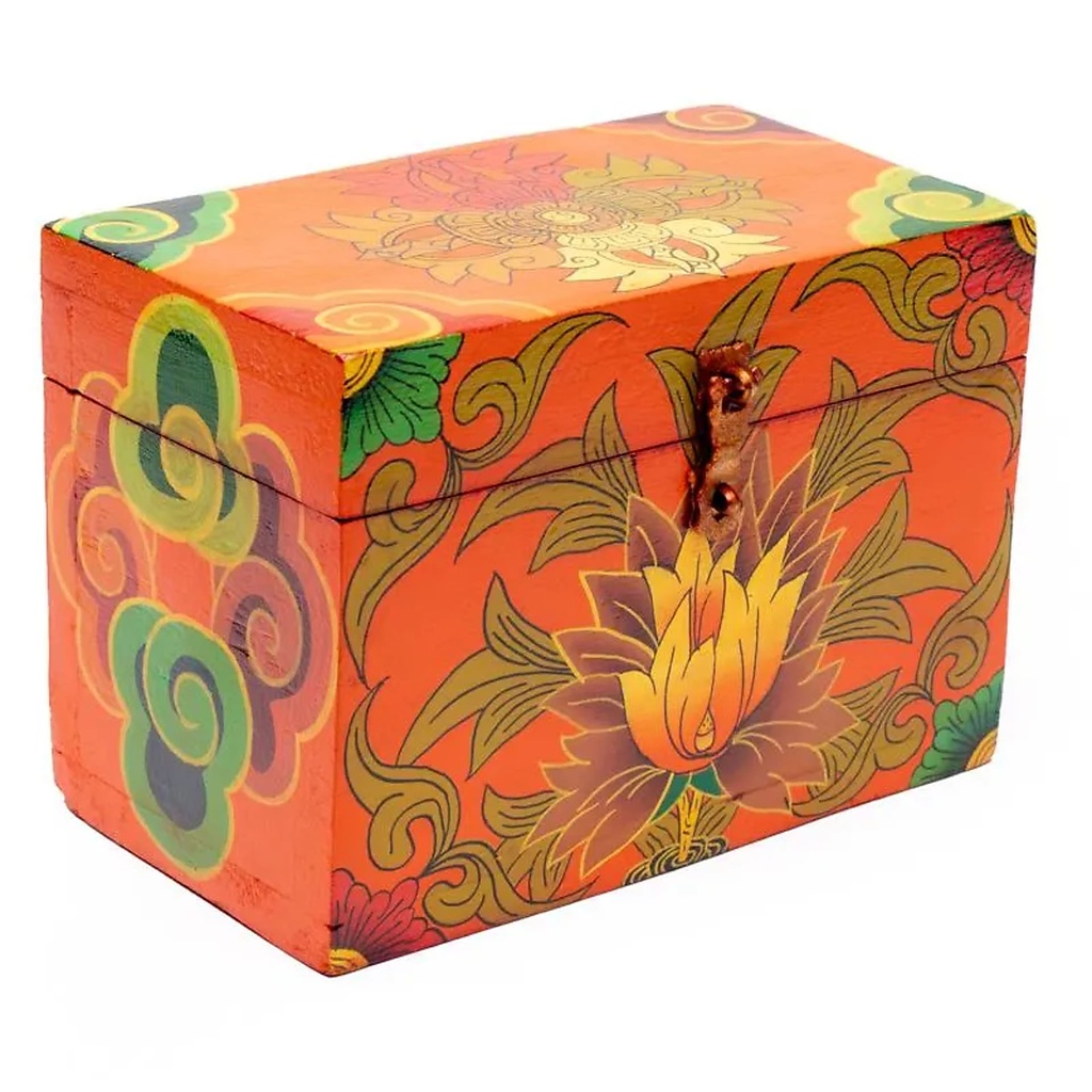 [8718969173087] Coffret Tibétain fleuri - peint à la main | 10x12x17.5 cm