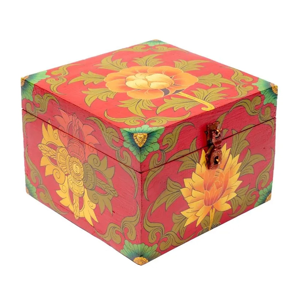 Coffret peint à la main motif Tibétain fleur | 20x15x20 cm