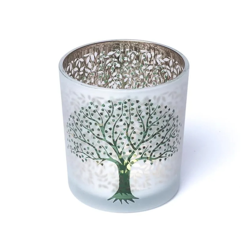 Photophore givré/métallique Arbre de Vie -- 7,3x8 cm