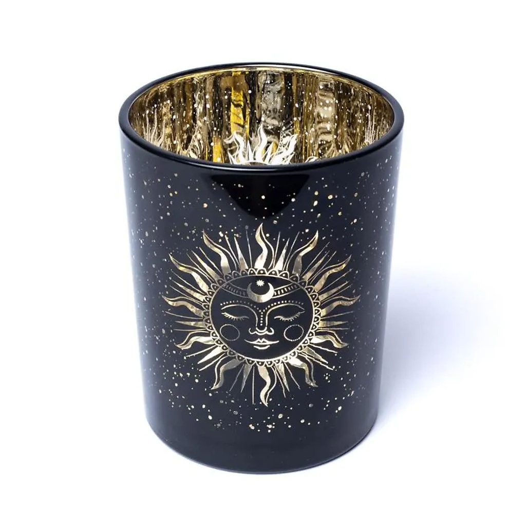 Bougeoir lune et soleil endormis -- 10x12,5 cm