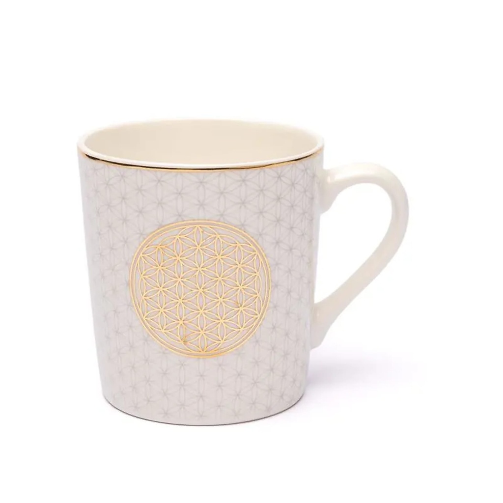 Tasse à café fleur de vie blanc/or -- ±250 ml	